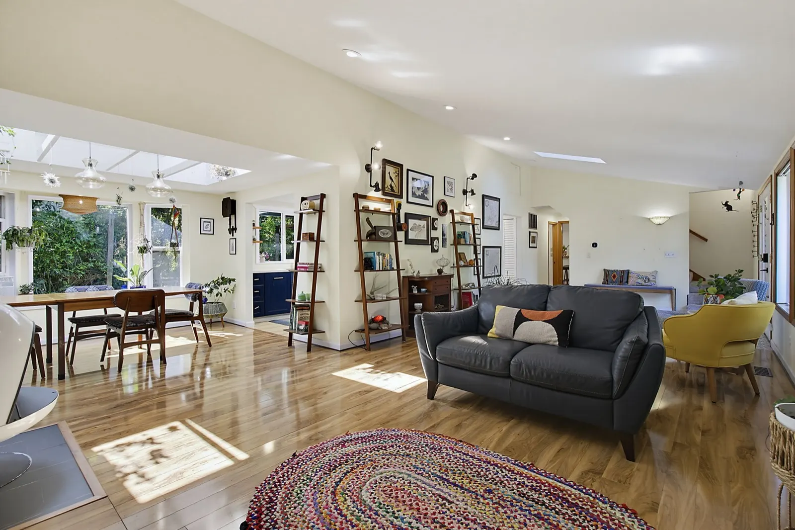 Bright open living and dining area in the Kent home